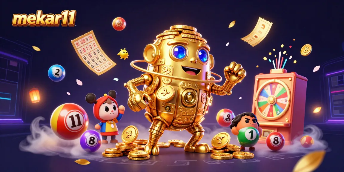 Mekar11 offers thrilling slot experiences with a golden golem surrounded by vibrant game elements.