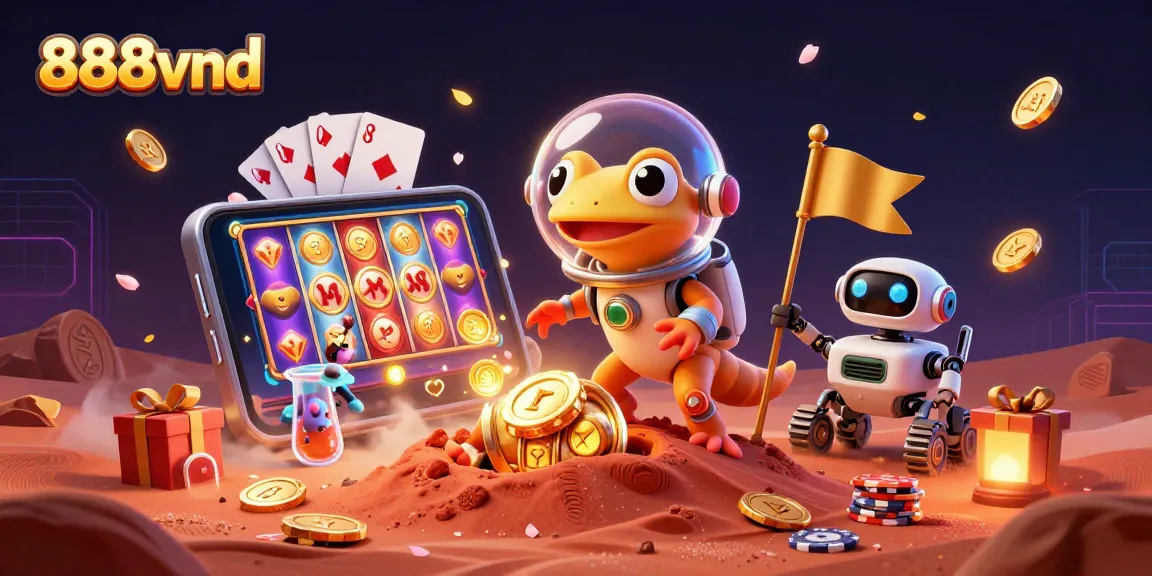 Experience the thrilling 888vnd gaming adventure with a Martian gecko and alien cheerleaders.