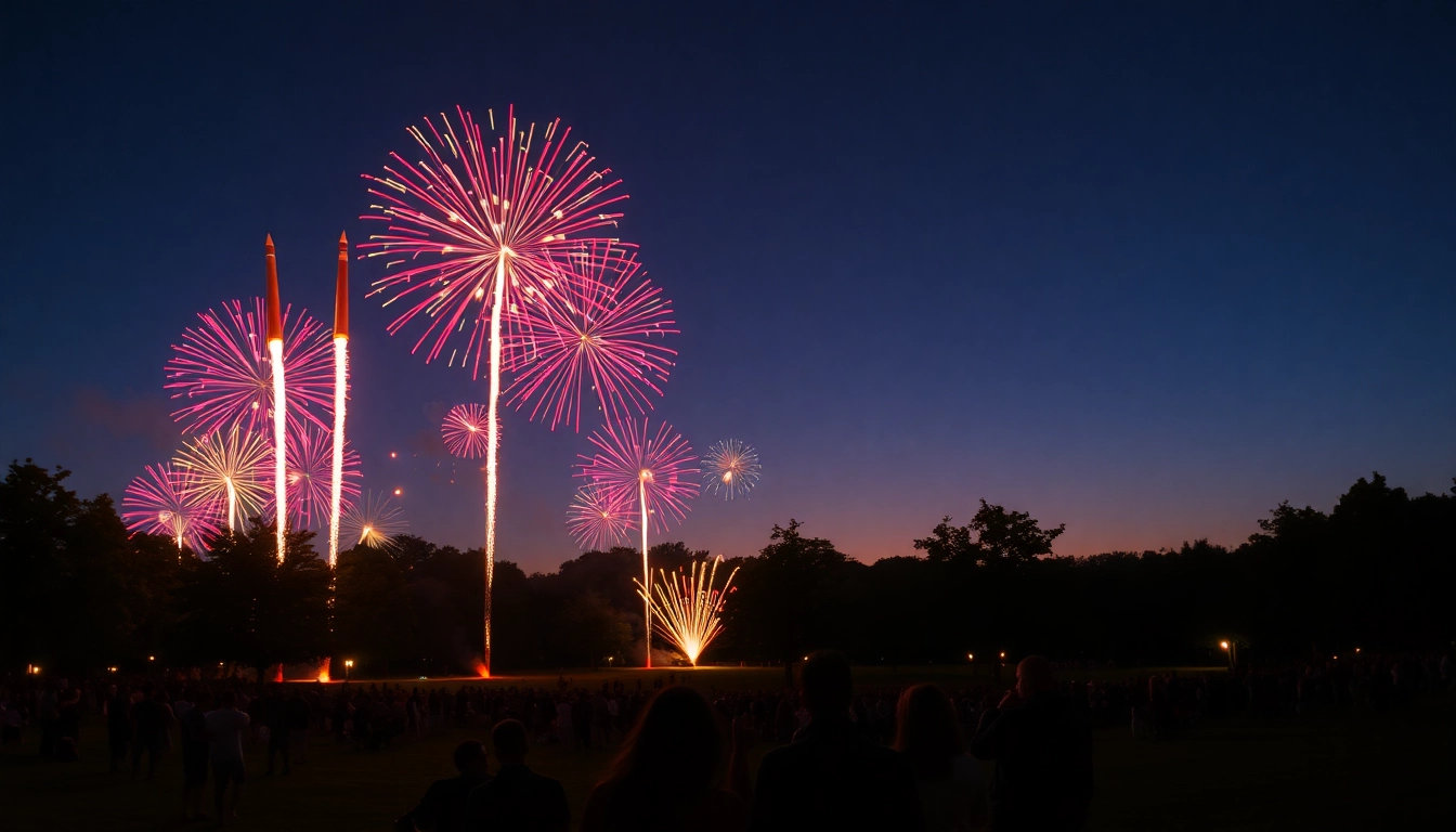 Colorful fireworks uk celebration illuminating night sky over a joyous crowd. related image