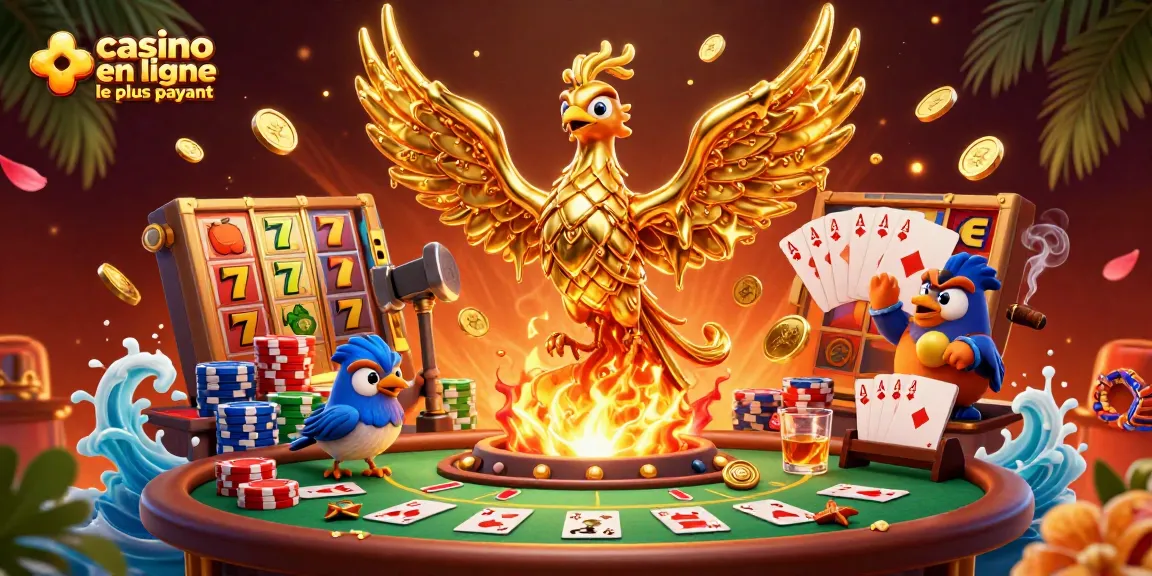 Casino en ligne le plus payant : Visuel dynamique d'une scène de jeu avec un phœnix doré.