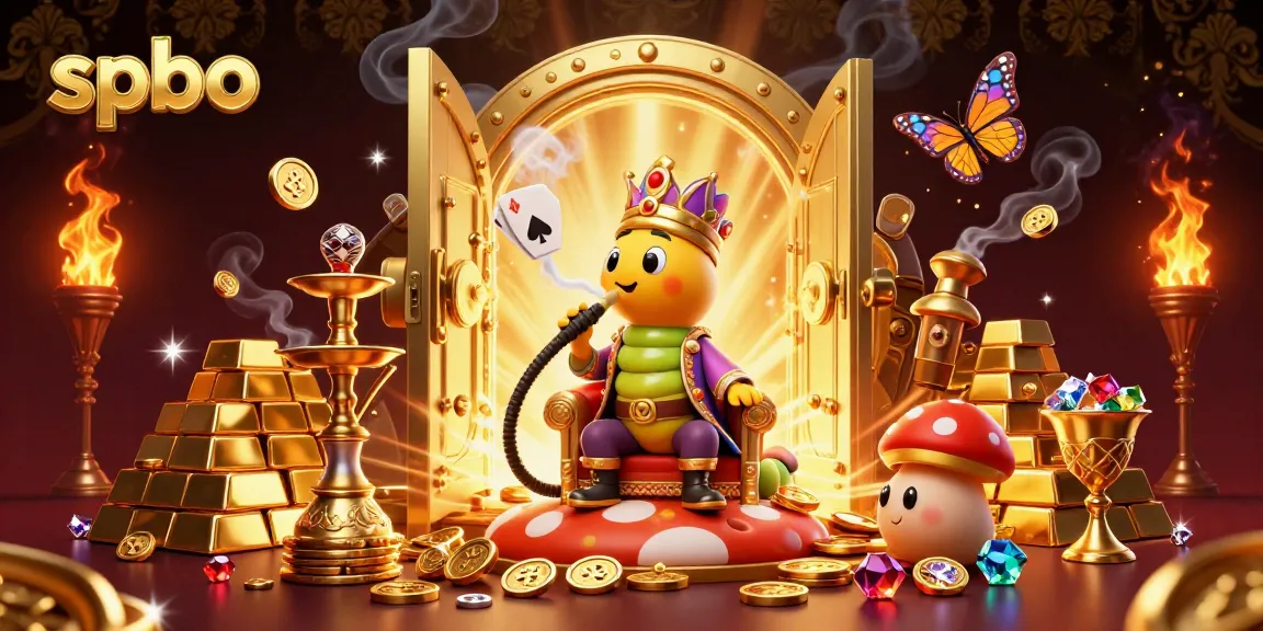 Spin to win at spbo with a vibrant 3D illustration of a caterpillar hookah-master and treasures.